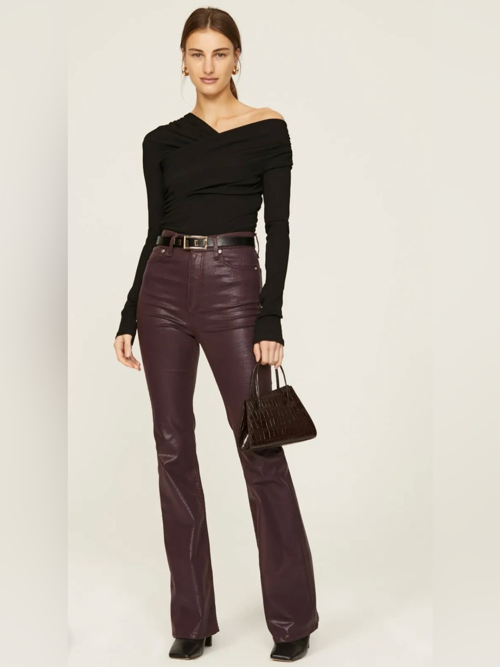 Rag & Bone Casey Women's High Rise Flare Coated Burgundy Size 24 Jeans